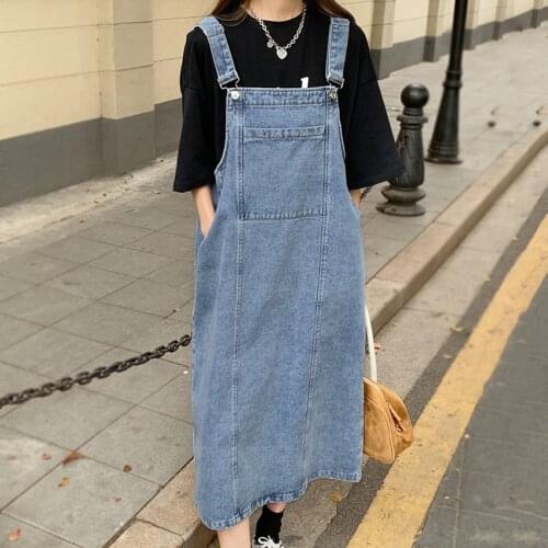 Summer Suspenders Dresses Jeans Women Sleeveless Denim Sundress Korean Fashion Preppy Style Casual Loose Dresses Overalls