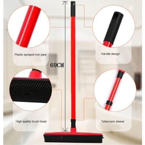 Broom Pet Hair Removal Tool Telescoping Handle Soft Rubber Broom for Hardwood Floor and Tile Clean Hand-free Wash can CSV
