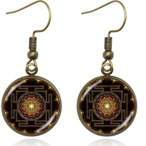 KARAIRIS Fashion Buddhist Sri Yantra Earrings Sacred Geometry Glass Cabochon Earrings Sri Yantra Jewelry For Women Drop shipping