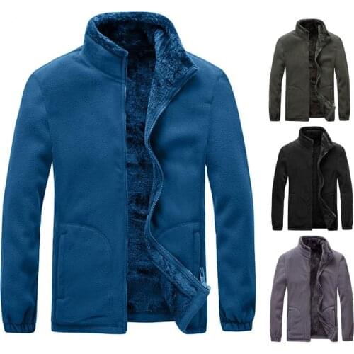 Stand Collar Long Sleeve Men Jacket Fleece Zipper Closure Warm Jacket Coat Outerwear