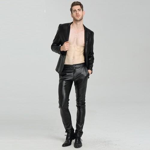 Men Pants New Style Leather Pants Mens Fashion Small Feet Tight Motorcycle Leather Pants Thin Large Size Trousers