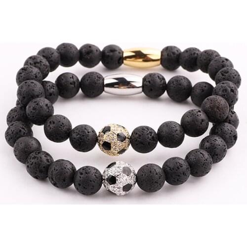 High Quality Natural Stone Football Bracelet Soccer Ball Charm Beaded Elastic Bracelet Jewelry Men