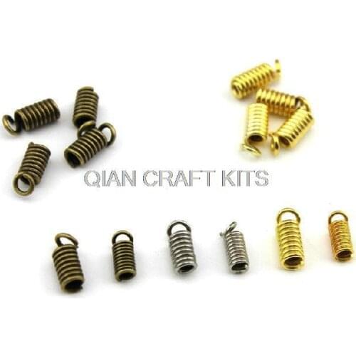 Set of 500 pcs Coil End Crimp Fasteners for Leather Cord gold,silver,antique bronze (8x4mm-9x4.5mm) mixed colors and sizes