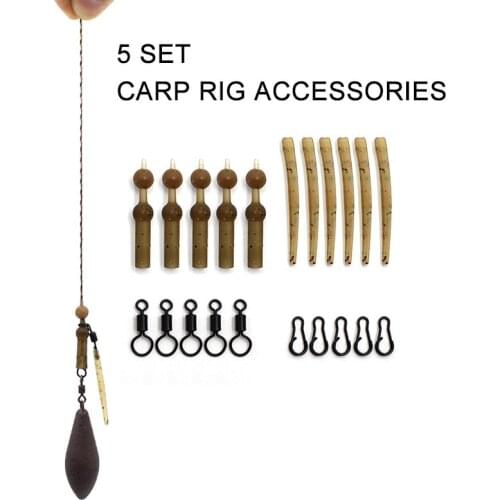 5 set Carp Fishing Accessories Hair Rig Kit Anti Tangle Sleeves Lead Clip Swivels For Fishing Rig Carp Tackle Fishing Equipment