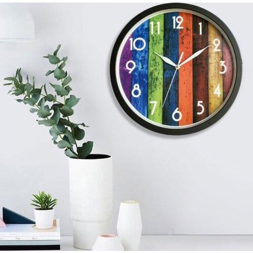 Wall Clock Vintage Style 12 Inch Silent Round Wall Clock with Colorful Wood Grain Dial Face for Home Office Room Decor J