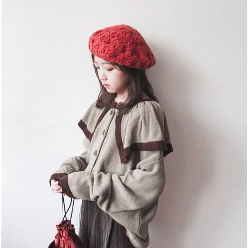 3-10 years Autumn Korean Lotus Collar Buttoned Sweater Gold Velvet Skirt Mesh Pleated Skirt sweet toddler girl winter clothes