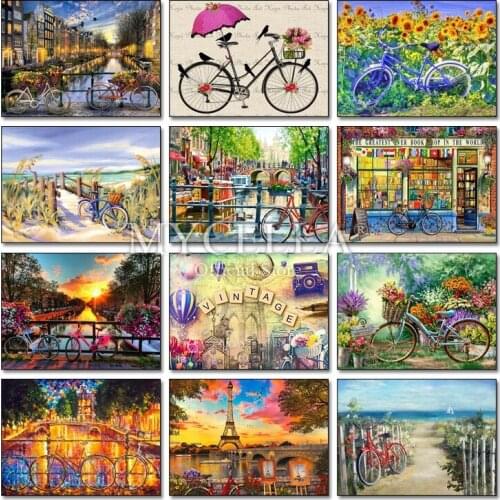 Full Diamond Embroidery Flowers And Bicycle Daimond Painting Rhinestones,Diamond Mosaic Landscape Home Decor Cross Stitch Gifts