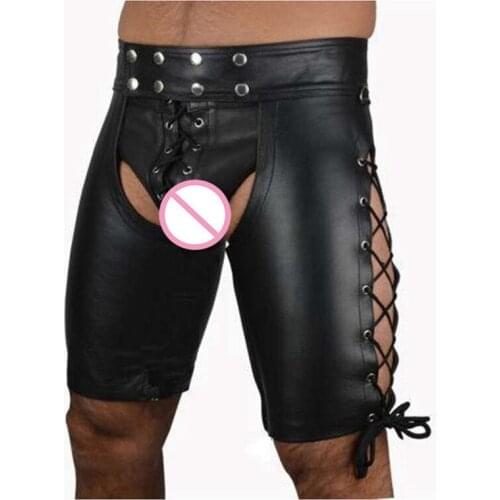 Wetlook Faux Leather Open Cortch Shorts Sexy lingerie Pants latex leggings Clubwear Men Hot Erotic gay fetish pole dance Wear