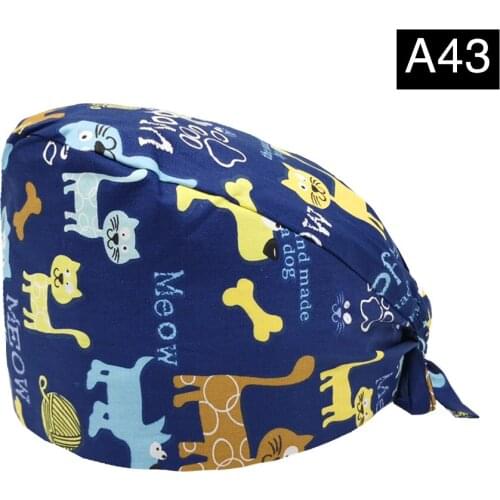 Pet shop grooming scrubs cap cotton Breathable cartoon printing laboratory beauty salon work hat scrubs women nurse accessories