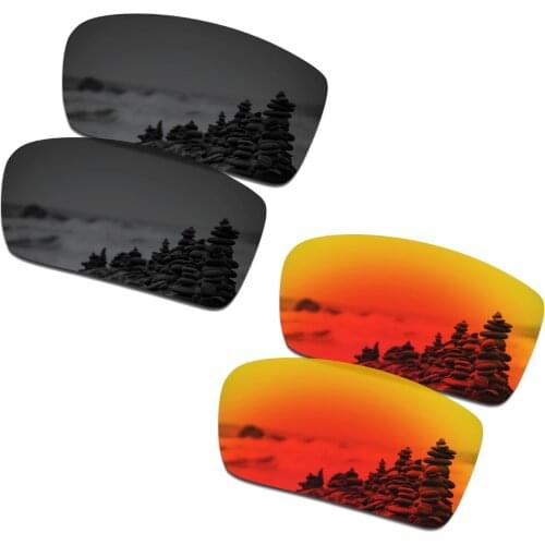 SmartVLT 2 Pairs Polarized Sunglasses Replacement Lenses for Oakley Gascan Stealth Black and Fire Red
