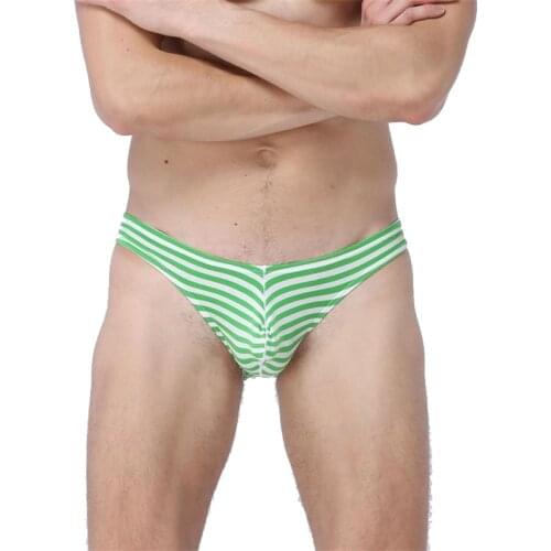 Mens Sexy Striped Underwear Briefs Men Low Waist U Convex Penis Pouch Brief Underwear Men Stretch Breathable Briefs