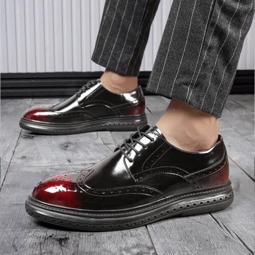 Patent Leather Low Top Martins Shoes Mens Casual Shoes Brogue Shoes Lace-Up Fashion Trendy Elegantes Business Wedding Footwear