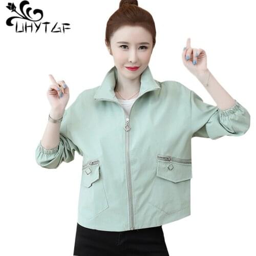 UHYTGF Fashion womens autumn coat Korean wild casual student plus size jacket pure color wild elegant short tops outerwear 1011