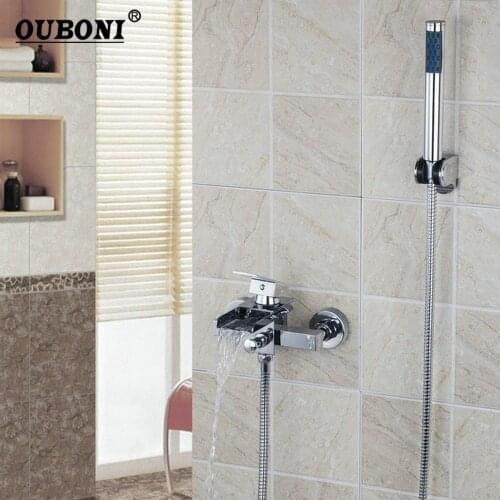 Waterfall Bathtub Faucet Chrome Brass Wide Spout With Handle Shower Bathroom Wall Mounted Chrome Bath Tap Mixer