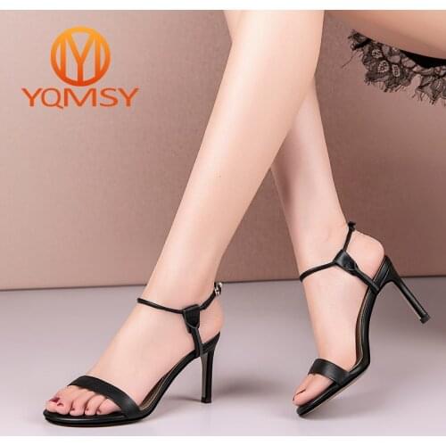 YQMSY New Sexy Womens Shoes Concise Genuine Leather Narrow Band Thin Heels Buckle Strap Sandals Elegant Party Sandals AS153