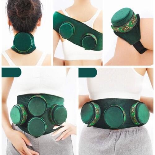 HealthCare Green Velvet Bag Smokeless Moxibustion Box Chinese Moxa Sticks Burner Acupuncture Meridian Heating Therapy Warm Women