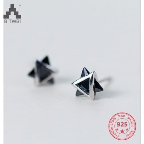 925 Sterling Silver Simple Geometric Round Triangle Cube Ball Natural Zircon Stud Earring Fine Jewelry for Women