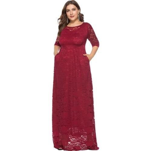 Plus Size Women Clothing Autumn Elegant Lace Evening Gown Party Long Dresses With High Quality Mujer Vestido 5XL 6XL