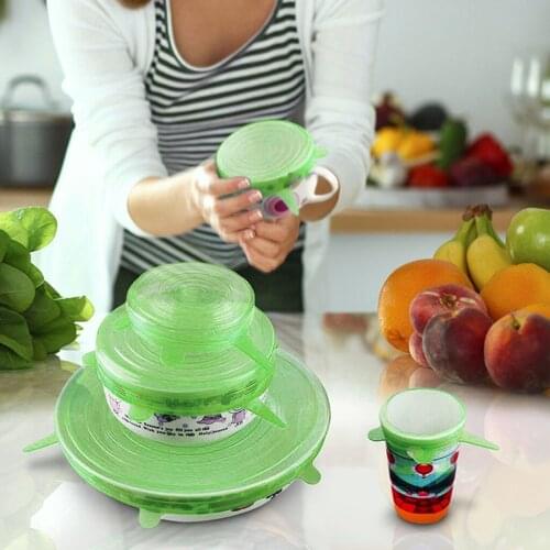 6pcs Silicone Stretchy Round Lids Cup Bowl Covers Food Storage Various Sizes