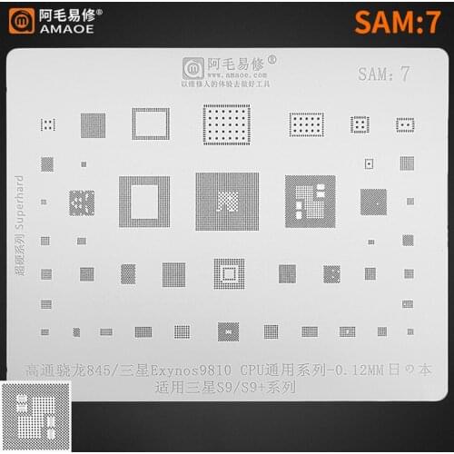 Amaoe SAM7 BGA Reballing Stencil For SAMSUNG S9 S9Plus S9+ Qualcomm SDM845 Exynos9810 CPU RAM EMMC Audio Wifi IC Chip Steel Mesh