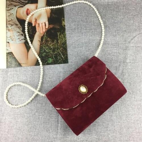 Luxy Moon Velvet Flap Bag Women Handbag Wedding Clutch Bag with Pearl Chain Black Elegant Shoulder Bag