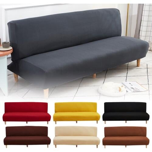 Armless Sofa Bed Cover Folding Modern Seat Slipcovers Stretch Couch Cover Without Armrest Protector Elastic Spandex Grey