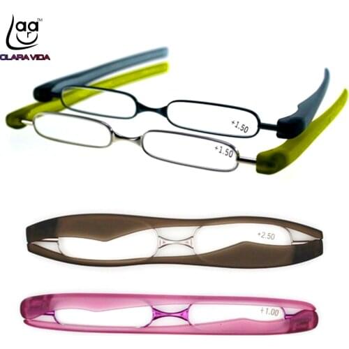 = Clara Vida Narrow Lenses 360 Rotation Foldable Portable Men Women Quality Reading Glasses +1.0 1.5 +2.0 +2.5 +3.0 +3.5 +4.0