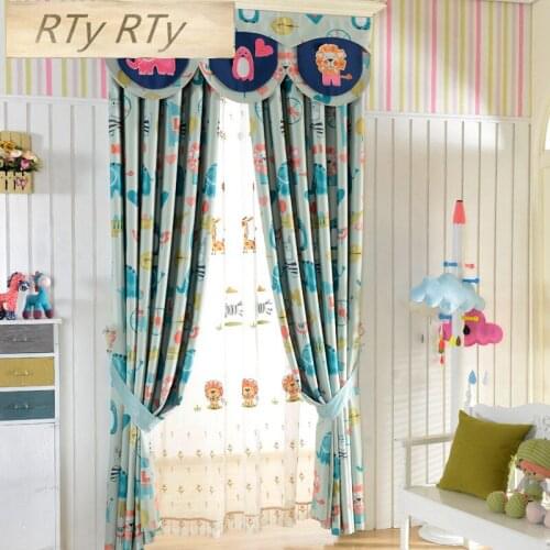 Double-sided Cartoon Printed Blackout Curtains for Kids Room Elephant Horse Printed Window Curtains for Living Room Curtains