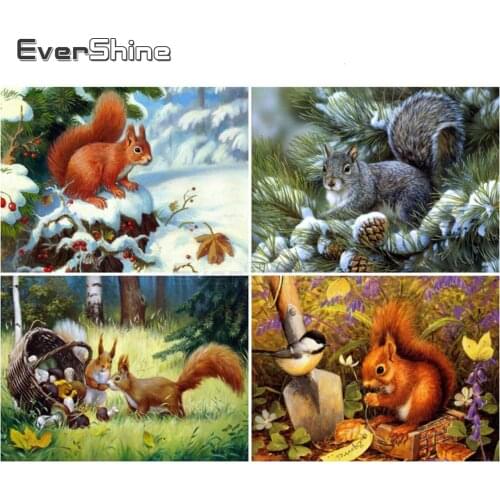EverShine DIY 5D Diamond Painting Cross Stitch Animals Full Square Diamond Embroidery Squirrel Rhinestones Art Home Decor