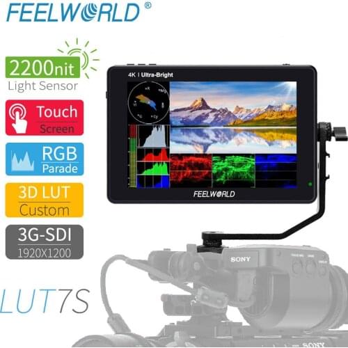 FEELWORLD LUT7S 7 Inch 2200nits 3D LUT Touch Screen 4K HDMI 3G-SDI DSLR Camera Field Monitor with Waveform for Photography