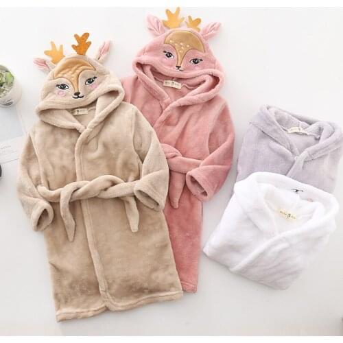 Boys and girls Flannel pajamas robe Autumn and winter Children bathrobe Christmas deer Kids baby cute homewear clothes 2-8 Y