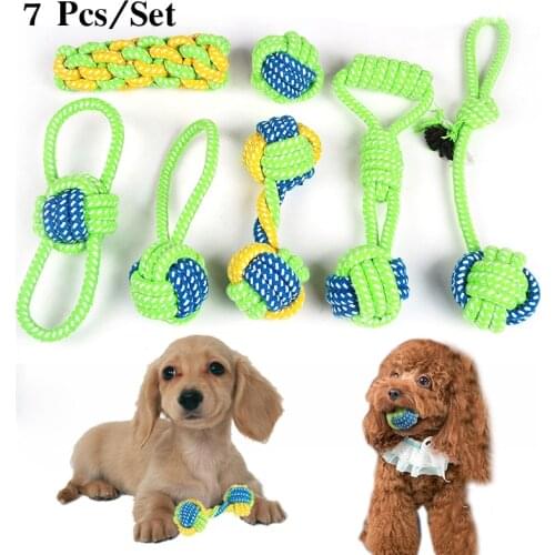 7 pcs/Set Pet Dog Chew Toy for Small Dogs Chihuahua Yorkshire Rope Ball Puppy Chew Teething Toys Teeth Cleaning Pet Playing Ball