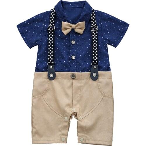 Baby Boy Newborn Gentleman Boss Jumpsuit Party Suit Shirt Suspender Bowtie Tuxedo Baptism Outfit Romper 0-18M