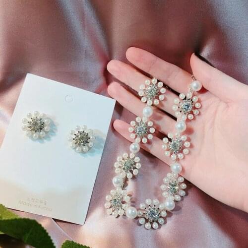 Korean TV Star Pearl Flower Choker For Women Ladies Fashion Crystal Wedding Necklace Bijoux Colares Simple Pearl Earring Jewelry