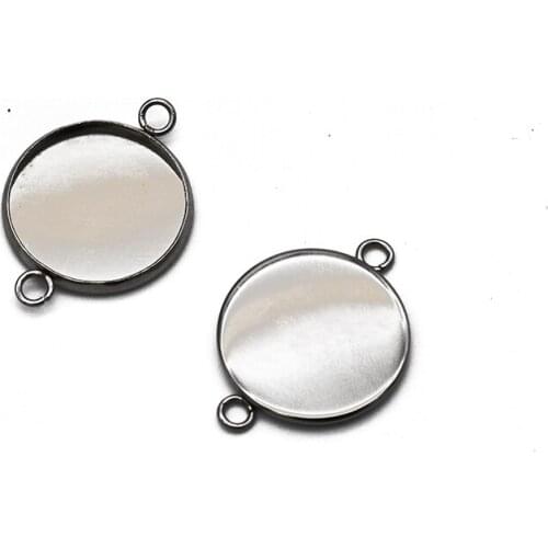 Mibrow 20pcs/lot 6-20mm 316L Stainless Steel Double Hole Round Blank Cbochon Settings Pendant Cabochon Base Tray for DIY Jewelry