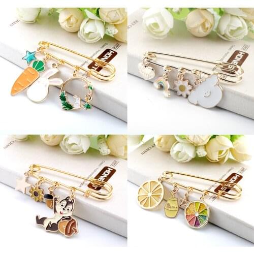 Fashion Lemon Chestnut Chrysanthemum Carrot Rabbit Squirrel Rainbow Heart Enamel Pins Bag Clothes Pendant Lapel Pins For Kids