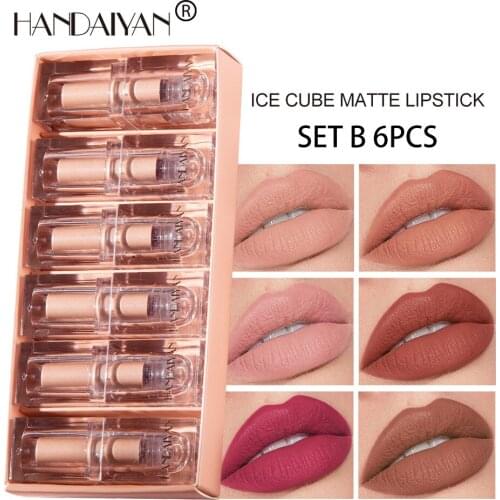 Square Tube Matte Lipstick Set 6 PCS Waterproof Long Lasting Nourish Moisturizing Korean Professional Lip Makeup Lip Cosmetics