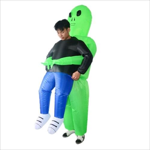 Halloween Costume for Women Men Inflatable Green Alien Cosplay Adult Funny Blow Up Suit Party Fancy Dress