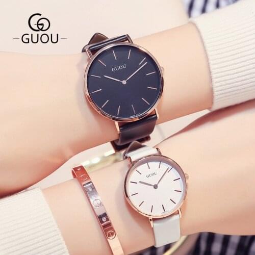 2019 New fashionable quartz couple watch compact round simple dial retro female student couple belt lover couple Watch G6003