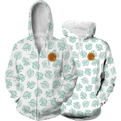 New Game Animal Crossing Cosplay Costume Hoodie Sweatshirt Men Women White Leaf Hoodie Pullover Unisex Costume 3D Hooded Tops