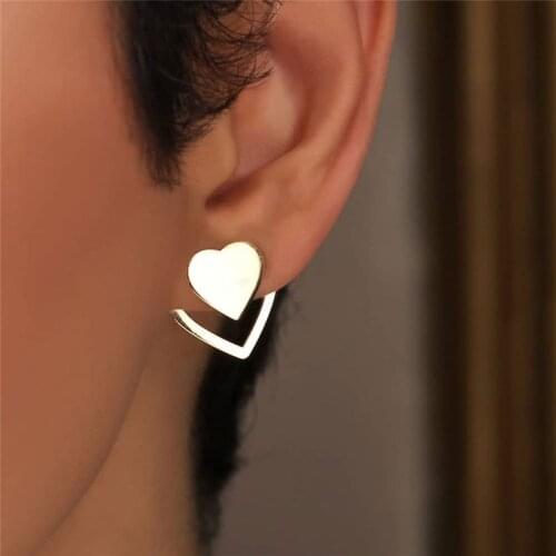 New Double Love Heart Earrings Simple Cute Gold Silver Color Hollow Heart Stud Earrings For Women Girls Party Wedding Jewelry