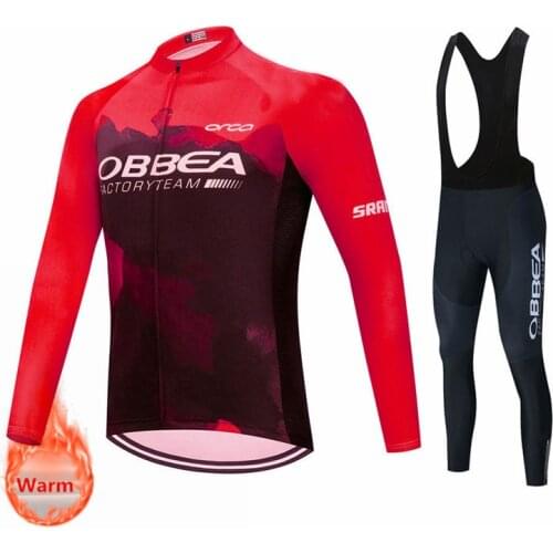 Orbeaful Team Winter Thermal Fleece Long Sleeve Jersey Mens Ropa Ciclismo Cycling Set MTB Cycling Clothing Bib Pants Set