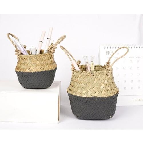 Wicker Basket Handmade Woven Clothing Storage Basket Rattan Hanging Planting Flower Pot Seagrass Storage Baskets Toy Holders