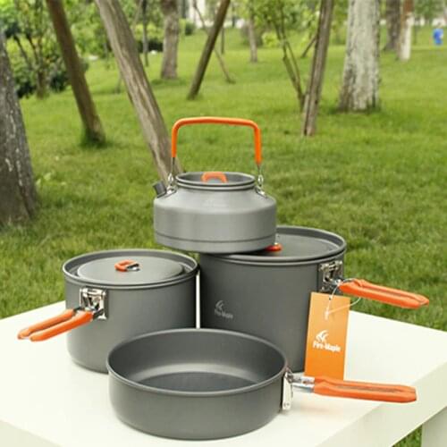 Fire Maple 4-5 Person Camping Pot Kettle Fry Pan Set Cooking Picnic Cookware Sets Hard Anodizing Aluminum 1014g Feast 4