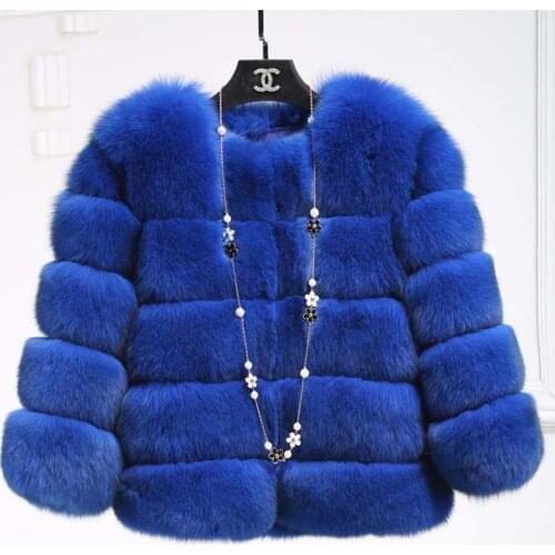 Savabien Luxury Faux Fox Fur Coat Slim 3/4 Sleeve Fluffy Fake Fur Jacket 2019 Winter Coat Women Casual Streetwear Faux Fur Parka