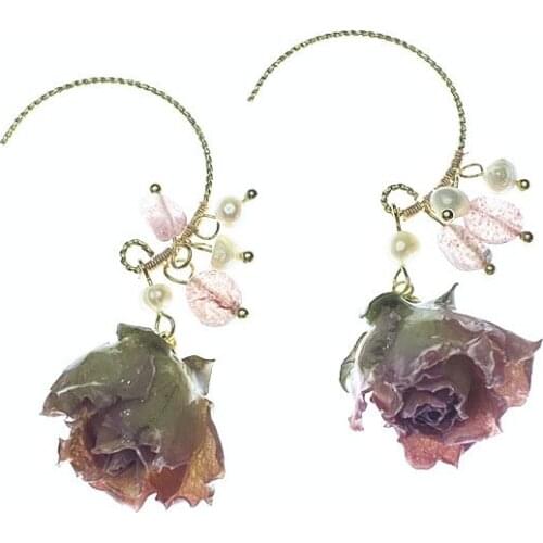 Roza Eternal Flower Natural Pearl Earrings Ins Retro Flower Freshwater Pearl Bracelet Adjustable