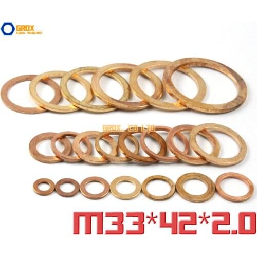 10 Pieces M33 x 42 x 2.0mm Copper Flat Washer Seal Washer