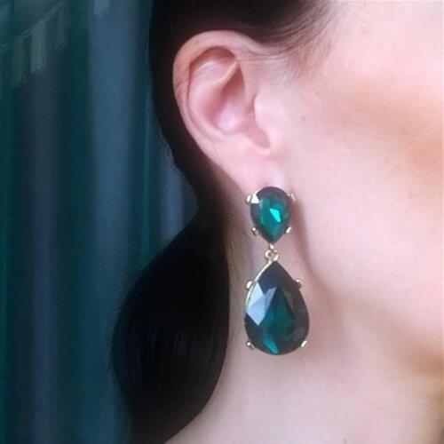 SHUANGR Green Resin Rhinstone Earrings Water Drop Shape Earrings for Women Party Jewelry Christmas Gift pendientes