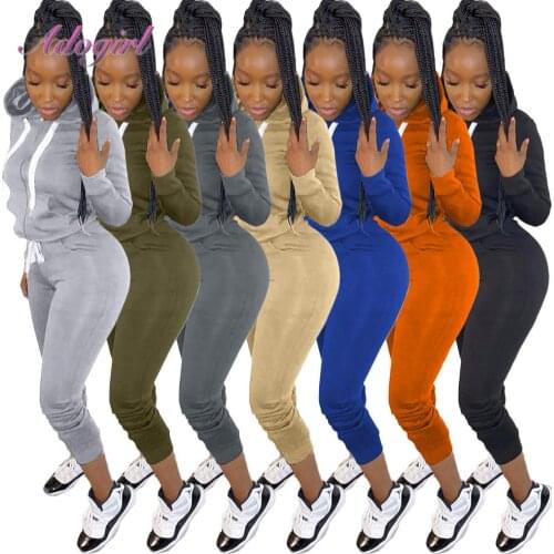 Fitness Autumn Winter Activewear Two Piece Sets Solid Long Sleeve Drawstring Hodie Sweatshirt Pants Sets Joggers Sport Tracksuit