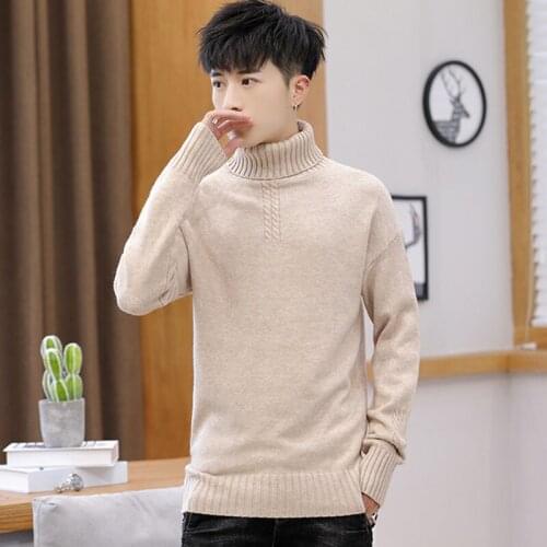 Student Jacket Autumn/Winter 2021 New Turtleneck Sweater Mens Korean Slim-Fit Knit Sweater Mens Solid Color Sweater O6
